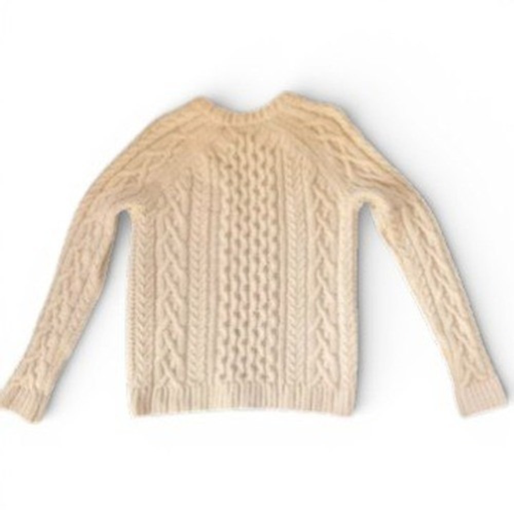 Theory Women Cream Wool Cable Knit Fisherman  Crew‎ Neck Sweater Size P TP Ivory - Picture 6 of 7